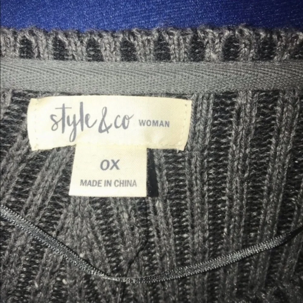 NWT‎ Style & Co 0X grey/black v neck ribbed crew neck long sleeve sweater